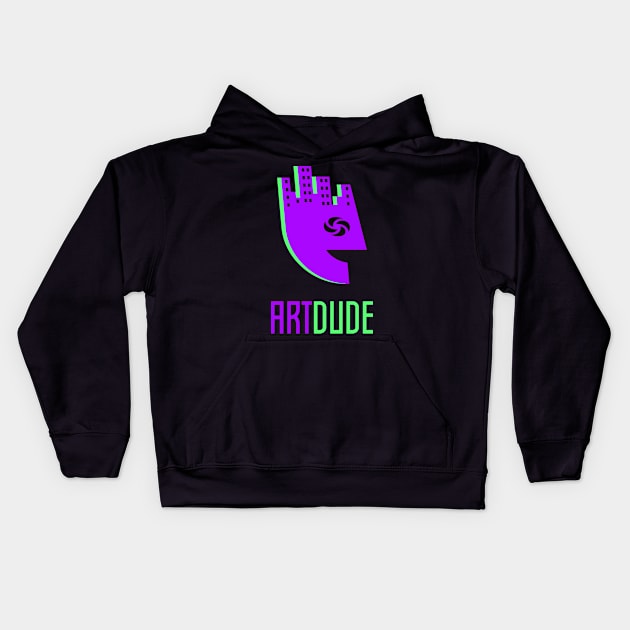 YourArtDude Logo In Purple And Lime Kids Hoodie by yourartdude